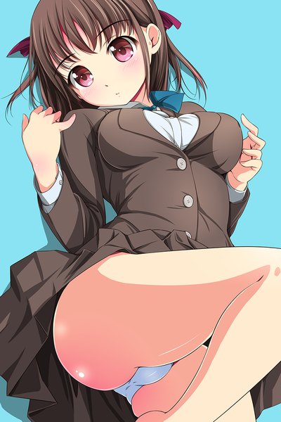 Anime picture 800x1200 with original matsunaga kouyou single tall image looking at viewer short hair light erotic black hair pink eyes girl skirt uniform underwear panties school uniform