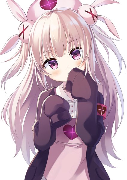 Anime picture 2893x4092 with virtual youtuber sana channel natori sana satou (3366 s) single long hair tall image looking at viewer fringe highres blonde hair white background purple eyes animal ears long sleeves head tilt two side up sleeves past wrists kemonomimi mode girl