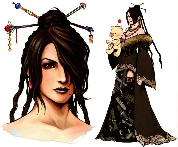 Anime picture 3628x3000 with final fantasy x moogle long hair looking at viewer fringe highres red eyes standing white background absurdres braid (braids) nail polish scan hair over one eye mole zettai ryouiki lipstick mole under mouth bat wings dual persona