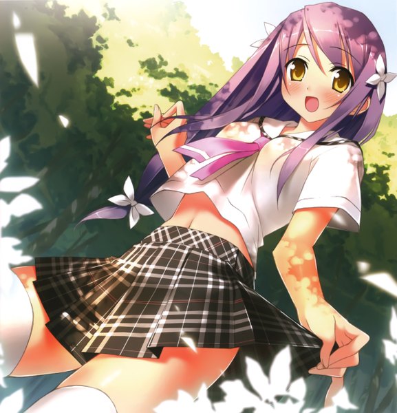 Anime picture 4830x5023 with original kantoku single long hair tall image blush highres open mouth yellow eyes absurdres purple hair girl serafuku