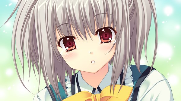 Anime picture 1280x720 with world wide love! (game) kona nako blush short hair wide image game cg grey hair loli tears girl uniform school uniform