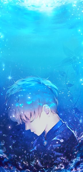 Anime picture 525x1086 with bishoujo senshi sailor moon toei animation safire prince sapphire saki (hxaxcxk) single tall image short hair blue hair eyes closed profile underwater boy water bubble (bubbles)