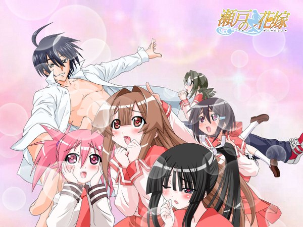 Anime picture 1280x960 with seto no hanayome seto san edomae lunar zenigata mawari shiranui akeno michishio nagasumi