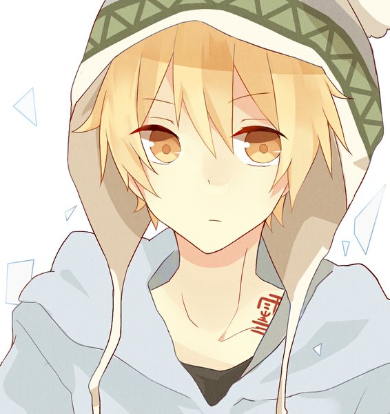 Anime picture 944x1000 with noragami studio bones yukine (noragami) meowta single tall image short hair simple background blonde hair white background brown eyes looking away tattoo boy t-shirt cap debris