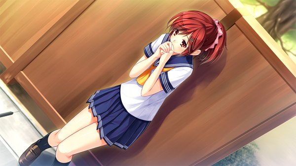 Anime picture 1280x720 with suika niritsu (game) short hair red eyes wide image game cg red hair girl serafuku