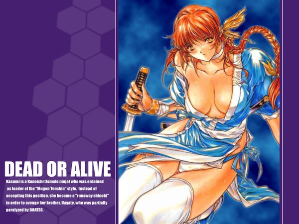 Anime picture 1280x960 with dead or alive kasumi (doa) tagme (artist) light erotic cleavage red hair underwear panties sword
