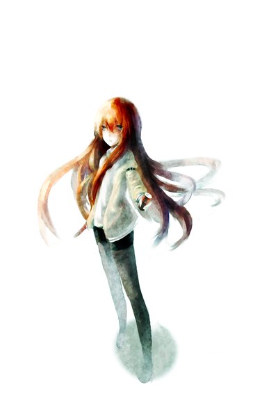 Anime picture 3072x4608 with steins;gate white fox makise kurisu single long hair tall image looking at viewer highres blue eyes simple background brown hair white background absurdres girl shirt necktie jacket jar