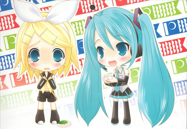 Anime picture 2458x1706 with vocaloid hatsune miku kagamine rin highres girl