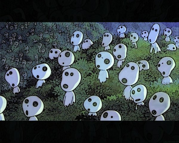 Anime picture 1280x1024 with mononoke hime studio ghibli kodama (mononoke hime) letterboxed no people bushes tagme