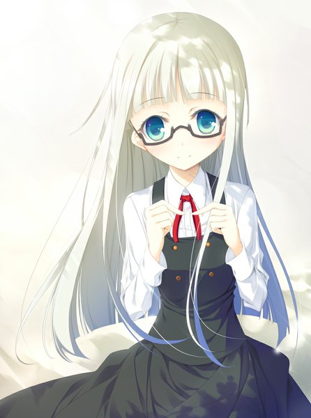 Anime picture 743x1000 with aikatsu! toudou yurika mac-kine single long hair tall image looking at viewer blue eyes white hair girl dress glasses