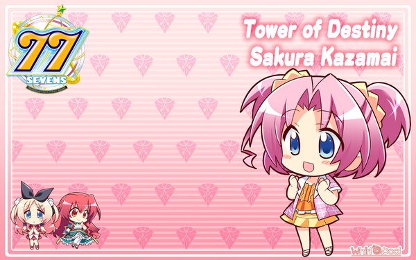 Anime picture 1920x1200 with 77 kazamai sakura highres blue eyes wide image twintails pink hair chibi