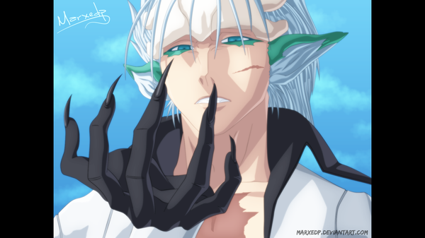 Anime picture 1920x1080 with bleach studio pierrot grimmjow jeagerjaques marxedp single long hair highres wide image green eyes sky silver hair cloud (clouds) japanese clothes fingernails pointy ears coloring scar long fingernails espada boy