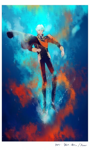 Anime picture 500x830 with touken ranbu nitroplus ichigo hitofuri maru0one single tall image short hair full body aqua hair looking down underwater framed military boy uniform bubble (bubbles) military uniform