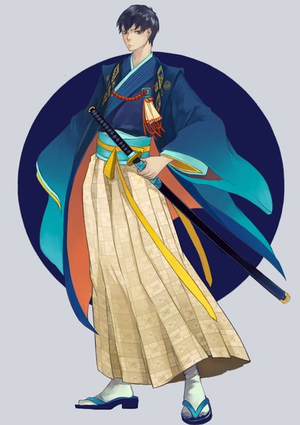 Anime picture 2480x3507 with haikyuu!! production i.g kageyama tobio kibi single tall image looking at viewer fringe highres short hair black hair standing holding traditional clothes japanese clothes black eyes wide sleeves serious boy ribbon (ribbons)