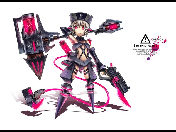 Anime picture 1600x1200 with original gia short hair light erotic red eyes white hair letterboxed weapon hat gun