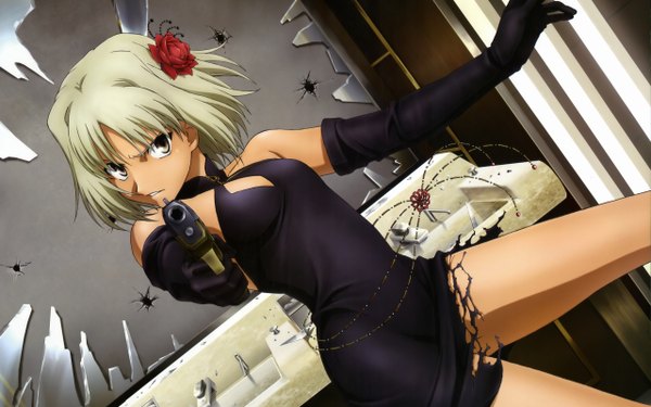 Anime picture 2560x1600 with canaan type-moon canaan (character) highres wide image gun