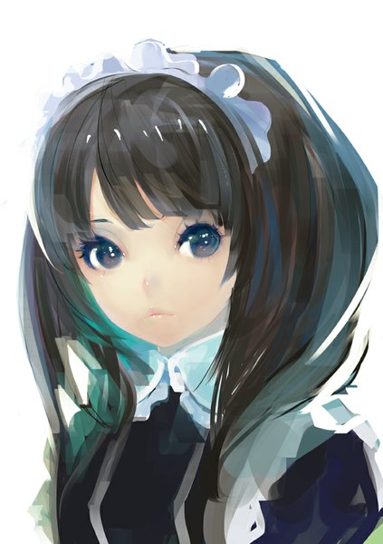 Anime picture 595x842 with original pump single long hair tall image looking at viewer fringe simple background brown hair white background brown eyes maid close-up girl uniform headdress maid headdress