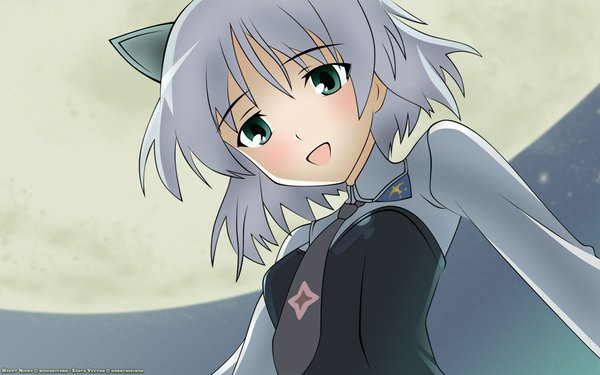 Anime picture 1920x1200 with strike witches sanya v. litvyak blush highres short hair open mouth wide image green eyes animal ears grey hair girl necktie moon