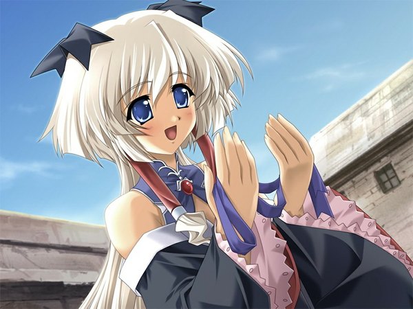 Anime picture 1024x768 with aka (game) blue eyes game cg white hair girl