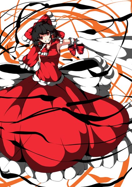 Anime picture 2480x3507 with touhou hakurei reimu gamuo single tall image highres short hair black hair red eyes girl dress bow hair bow detached sleeves