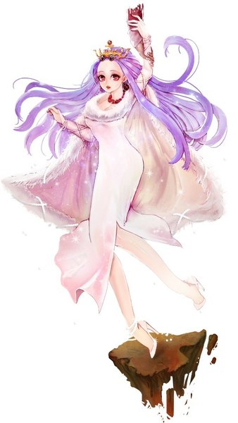 Anime picture 550x975 with princess maker myohato single long hair tall image blush open mouth simple background red eyes white background purple hair high heels girl dress earrings bracelet fur necklace crown beads