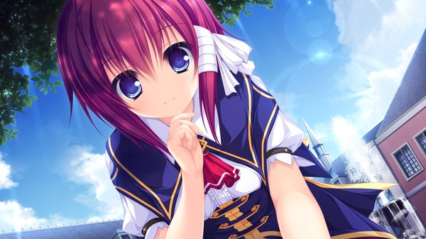 Anime picture 1920x1080 with justy nasty whirlpool (studio) kuroki kirie mikagami mamizu highres short hair blue eyes smile wide image game cg red hair girl uniform ribbon (ribbons) hair ribbon school uniform