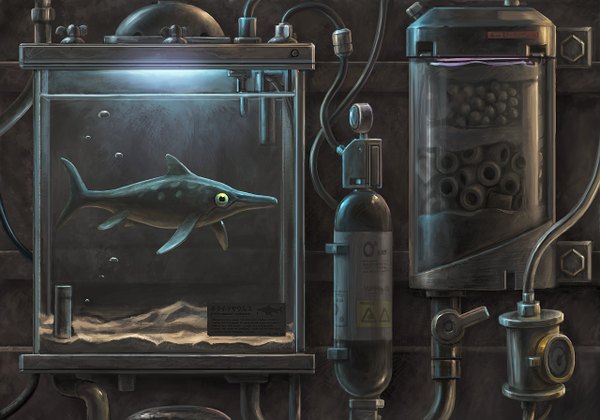 Anime picture 1280x896 with ka92 (pixiv) mechanical water fish (fishes) wire (wires) aquarium