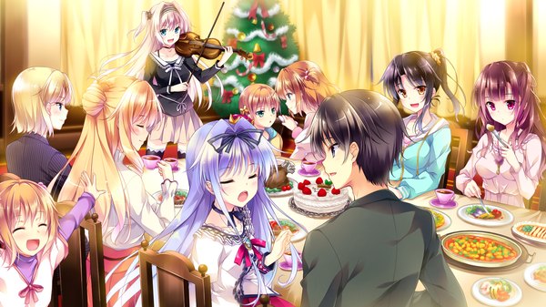 Anime picture 1920x1080 with golden marriage ensemble (studio) amaya rei ichijouji touko tange kasumi shimakage ruri kasugano yukariko marika von wittelsbach tange momo tange ume long hair blush highres short hair open mouth black hair blonde hair wide image purple eyes multiple girls