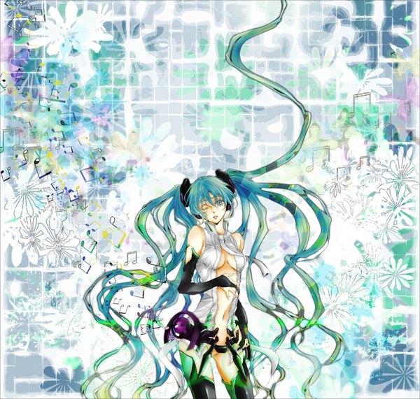 Anime picture 1700x1620 with vocaloid vocaloid append hatsune miku (append) oyatsu (artist) long hair blue eyes twintails blue hair one eye closed wink girl