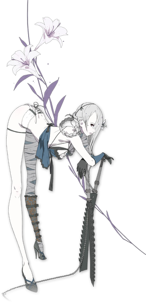 Anime picture 789x1652 with nier kaine (nier) d.k single tall image looking at viewer fringe short hair breasts light erotic large breasts standing holding silver hair full body profile hair flower hair over one eye no bra grey eyes