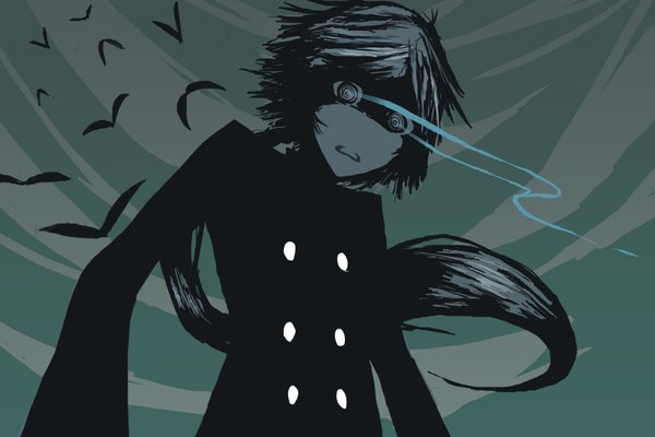 Anime picture 1800x1200 with myshowsstudios1 (artist) single long hair highres tail glowing glowing eye (eyes) boy animal bird (birds)