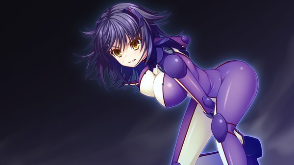 Anime picture 1280x720 with re:birth colony neueblau t milla asami asami short hair breasts light erotic black hair wide image large breasts yellow eyes game cg girl bodysuit