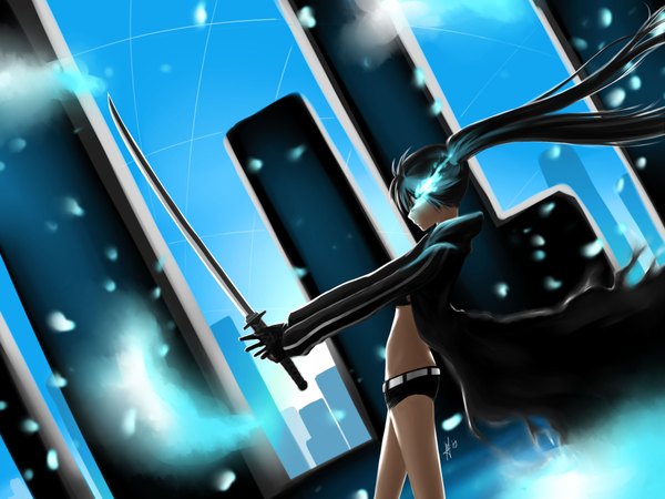 Anime picture 2000x1500 with black rock shooter black rock shooter (character) highres twintails girl sword