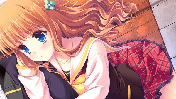 Anime picture 1025x577 with sugirly wish himeyuri megumi long hair blue eyes wide image game cg orange hair girl serafuku