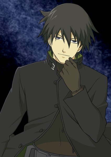 Anime picture 1598x2254 with darker than black studio bones hei (darker than black) single tall image short hair black hair black eyes empty eyes boy gloves jacket