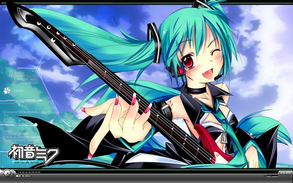 Anime picture 1680x1050 with vocaloid hatsune miku wide image girl guitar