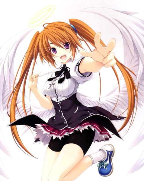 Anime picture 4895x6156 with highschool dxd shidou irina miyama zero single tall image highres open mouth white background purple eyes absurdres very long hair scan orange hair official art girl uniform school uniform wings