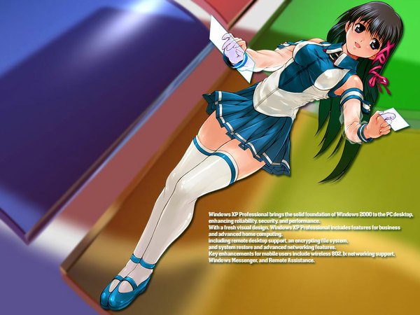 Anime picture 1024x768 with os-tan windows (operating system) xp-tan (saseko) long hair black hair full body dutch angle thighhighs
