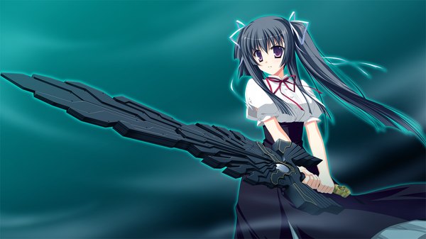 Anime picture 1280x720 with fortissimo//akkord:bsusvier (game) ooba kagerou long hair black hair wide image brown eyes game cg girl sword