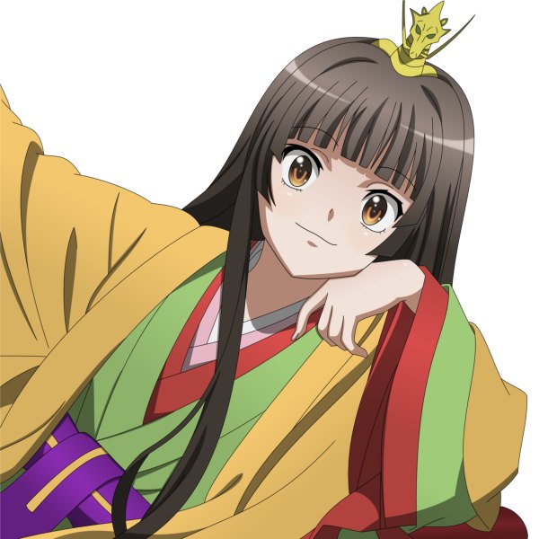 Anime picture 1200x1200 with oda nobuna no yabou spicegold single long hair looking at viewer black hair simple background white background brown eyes traditional clothes japanese clothes girl