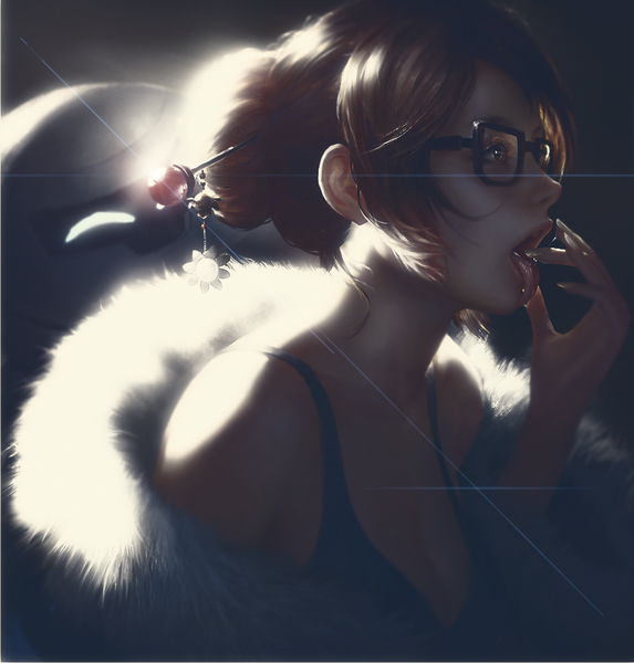 イラスト 810x848 と オーバーウォッチ blizzard entertainment mei (overwatch) snowball (overwatch) 忌廉c physicaligraphy 長身像 開いた口 茶色の髪 looking away cleavage プロフィール fingernails realistic hair bun (hair buns) fur trim saliva long fingernails licking lightning