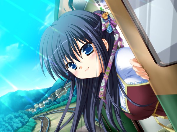 Anime picture 1200x900 with clover point kashiwagi tsukine yuyi blue eyes black hair game cg girl