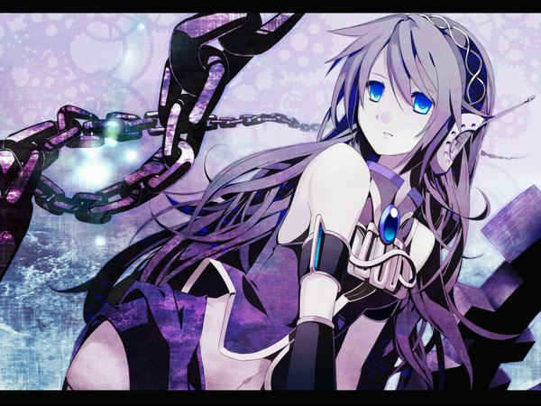 Anime picture 1500x1125 with vocaloid megurine luka long hair blue eyes purple hair girl detached sleeves headphones chain locket