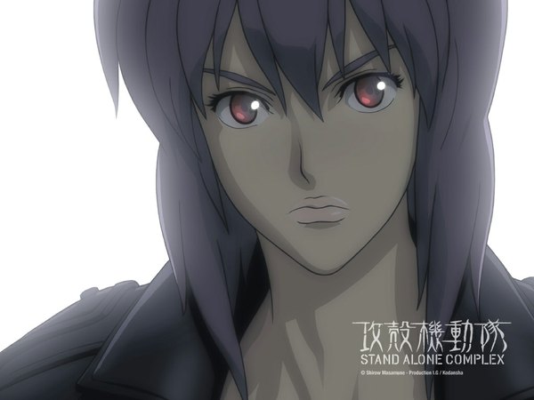 Anime picture 1024x768 with ghost in the shell production i.g kusanagi motoko short hair red eyes purple hair