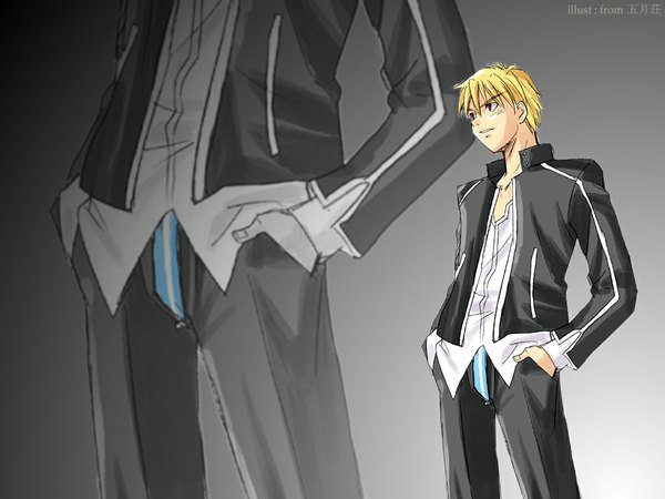 Anime picture 1024x768 with fate (series) fate/stay night studio deen type-moon gilgamesh (fate) gilgamesh (immoral biker jacket) (fate)