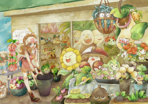 Anime picture 1990x1405 with pokemon pokemon black and white nintendo hilda (pokemon) snivy squirtle shaymin psyduck oddish whimsicott lilligant victreebel exeggutor sudowoodo hoppip bellsprout exeggcute tangela cherubi skiploom