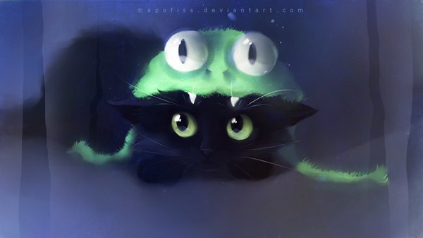 Anime picture 1920x1080 with original apofiss single highres wide image green eyes animal cat frog