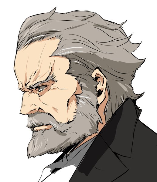 Anime picture 3160x3664 with baccano! szilard quates enami katsumi single tall image highres short hair simple background white background absurdres profile grey hair grey eyes portrait old man boy beard mustache