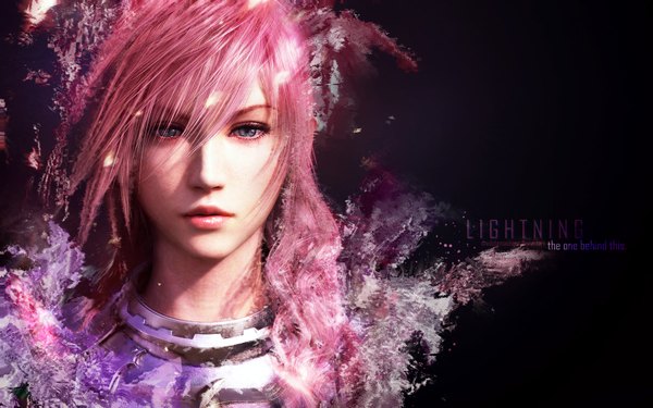 Anime picture 1920x1200 with final fantasy xiii lightning farron single looking at viewer highres short hair blue eyes wide image pink hair realistic inscription portrait close-up girl