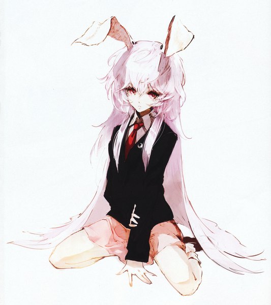 Anime picture 1397x1572 with touhou reisen udongein inaba banpai akira single long hair tall image red eyes white background pink hair bunny ears bunny girl girl skirt necktie